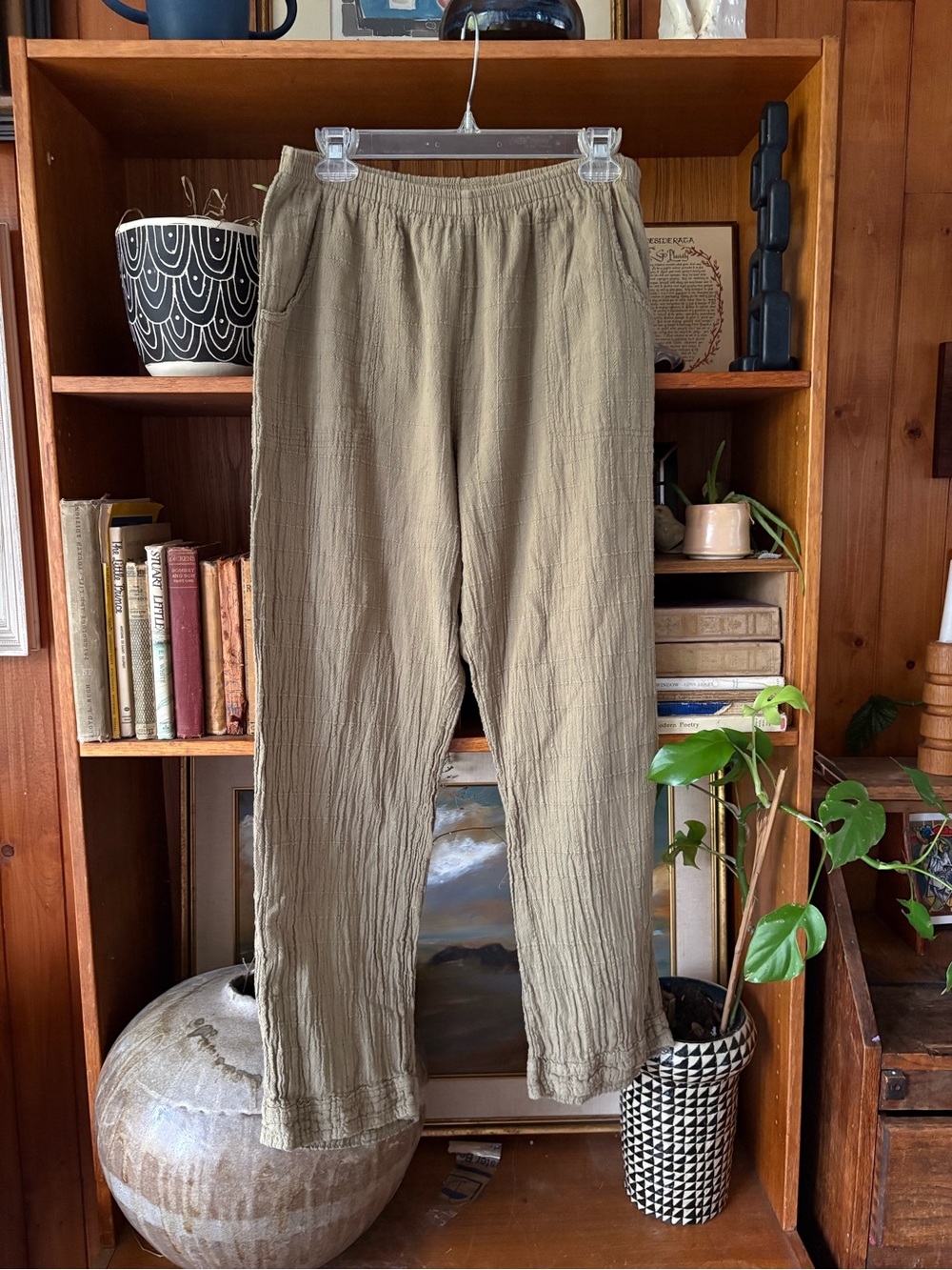 90s Vintage High Waist Crinkle Cotton Pant M